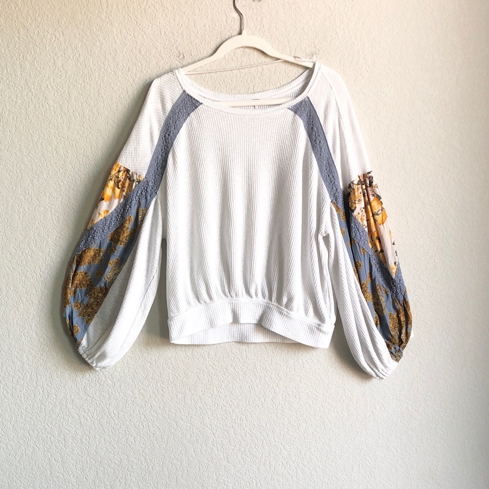 Free People Casual Clash Long Sleeve Top White Combo Medium